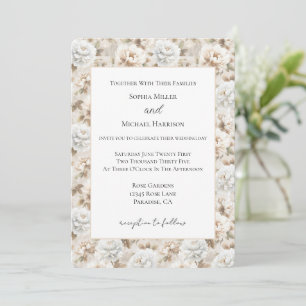 Invitación Boda Floral Marrón Blanca Pretty Pretty