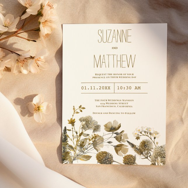 Invitación Boda floral marrón blanco marrón marrón oscuro (Dark yellow ivory white brown floral Wedding )