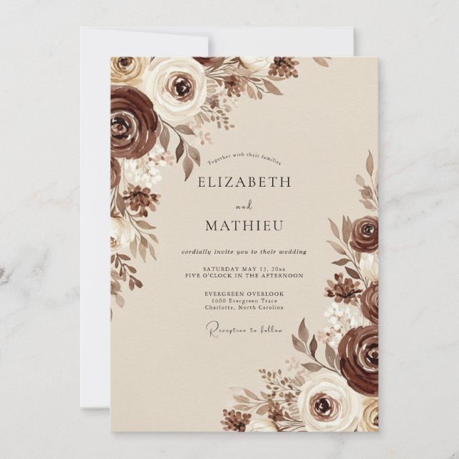 Invitación Boda Floral Marrón Bosque (Anverso)