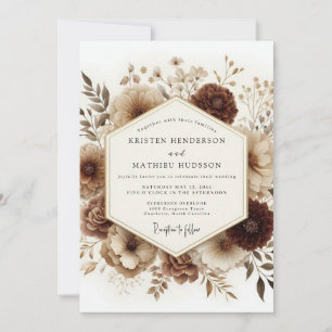 Invitación Boda Floral Marrón Bosque
