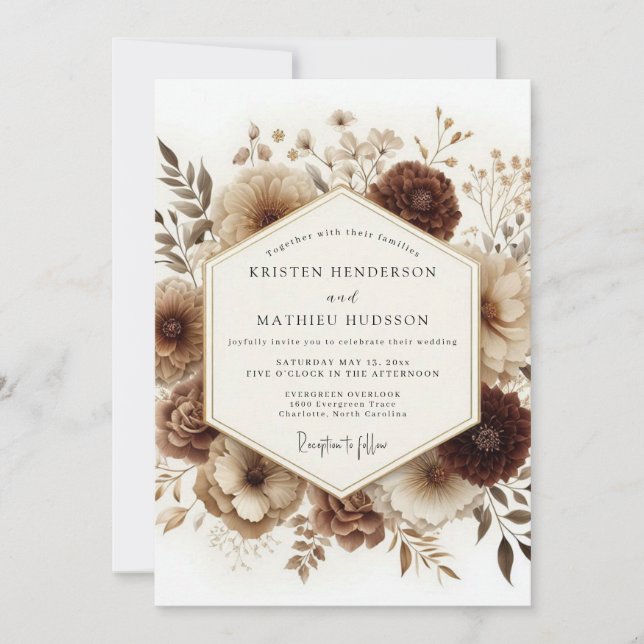 Invitación Boda Floral Marrón Bosque (Anverso)