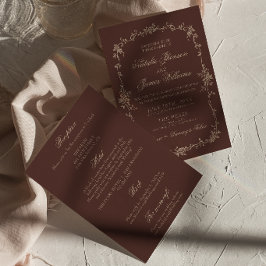 Invitación Boda floral marrón chocolate boho todo en uno