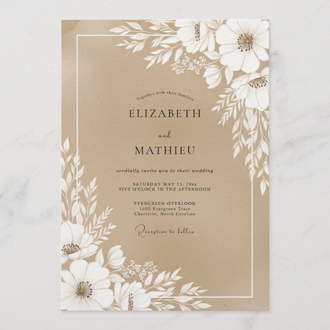 Invitación Boda floral marrón del bosque (Anverso)