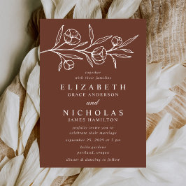 Invitación Boda floral marrón esbozado