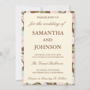 Invitación Boda Floral Marrón Moderno Vintage Marfil