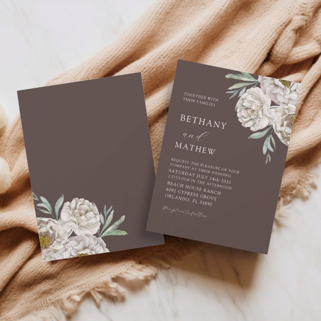 Invitación Boda Floral Marrón Rústico y Blanco (Subido por el creador)