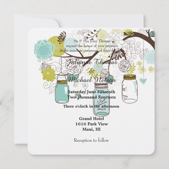 Invitación Boda Floral Mason Jars (Anverso)