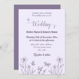 Invitación Boda floral mauve elegante romántico