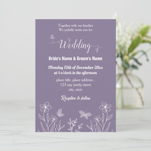 Invitación Boda floral mauve elegante romántico (Anverso de pie)