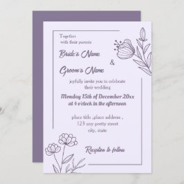 Invitación Boda floral mauve elegante romántico