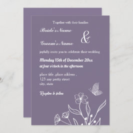 Invitación Boda floral mauve elegante romántico