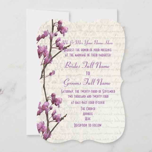Invitación boda floral mauve femenina bonito (Anverso)