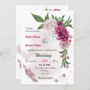 Invitación boda floral mauve rosa romántico