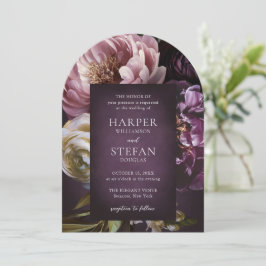 Invitación Boda floral maximalista elegante de color púrpura