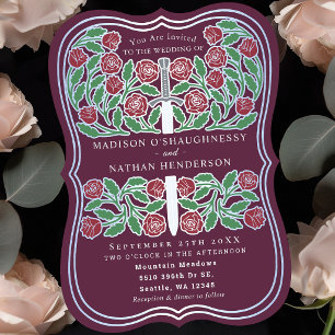 Invitación Boda Floral Medieval Mauve Real Espada de Plata