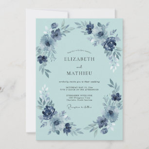 Invitación Boda floral melancólica azul marino