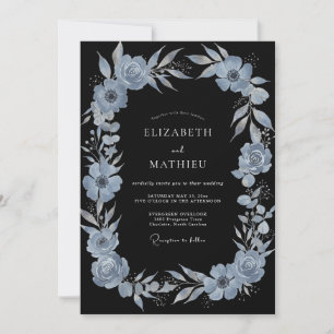 Invitación Boda floral melancólica de azul polvoriento