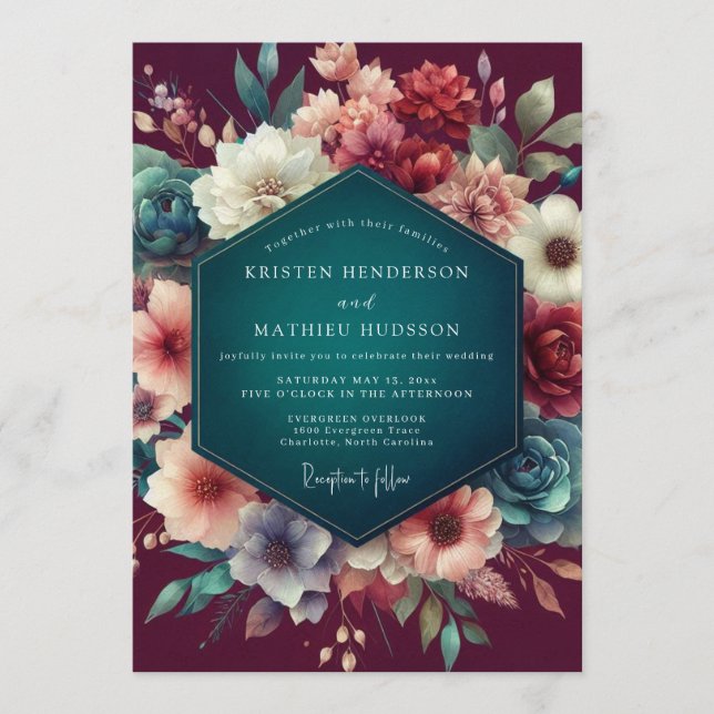 Invitación Boda Floral Merlot (Anverso)