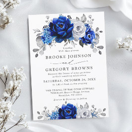 Invitación Boda floral metálico plateado azul real