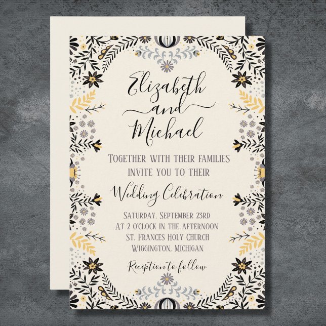Invitación Boda floral mexicano Gris y Gold Rustic (Subido por el creador)