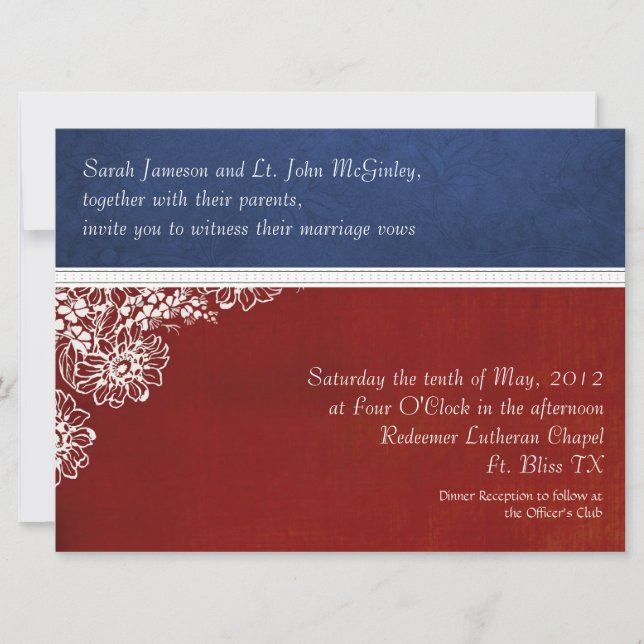 Invitación Boda floral militar patriótico sobrevalorado (Anverso)