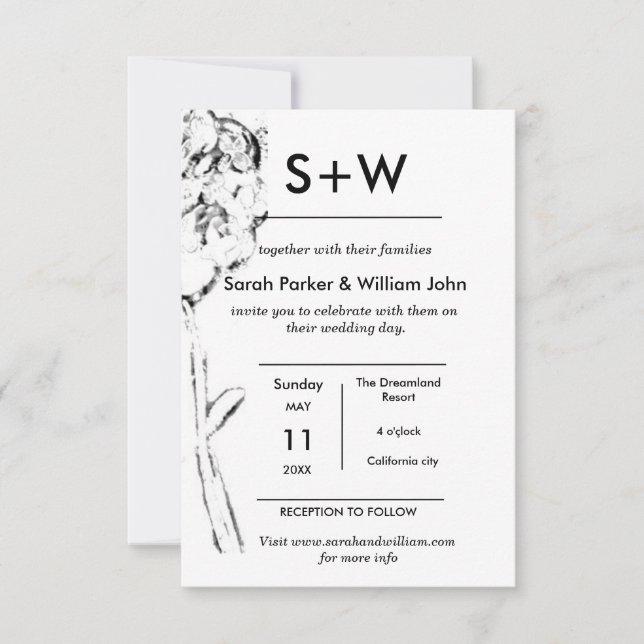 Invitación Boda floral mínima del Hydrangea de Boho del (Anverso)