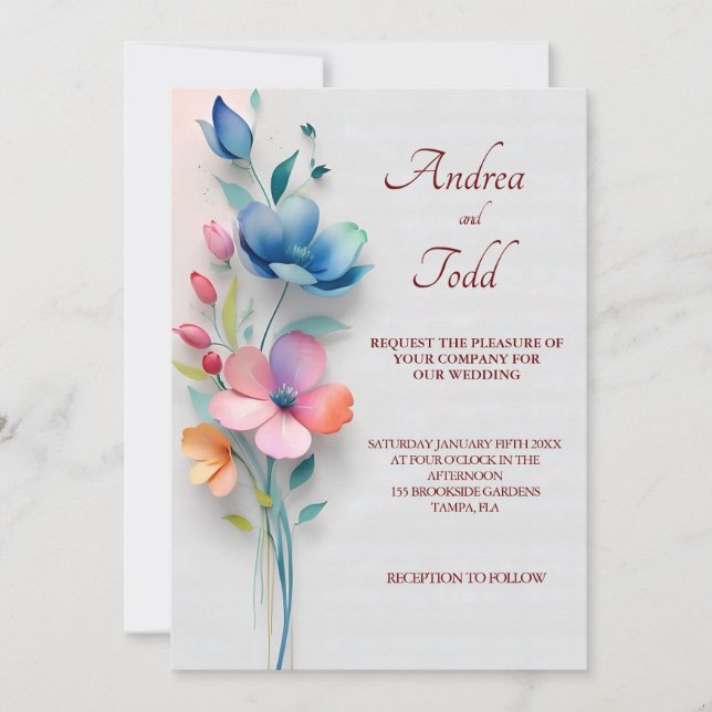 Invitación boda floral minimalista (Anverso)