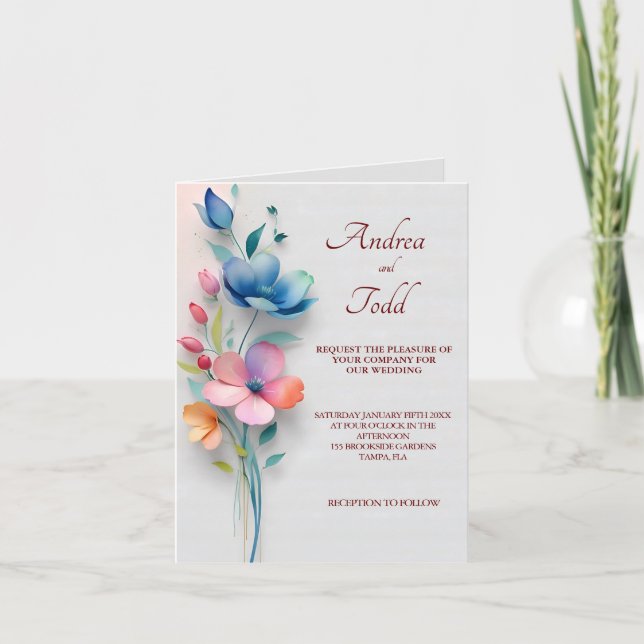 Invitación boda floral minimalista doblado (Anverso)