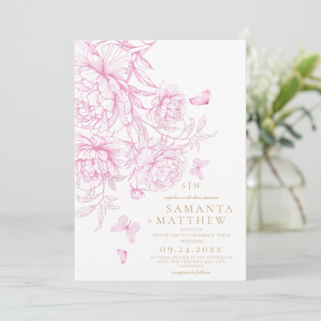 Invitación Boda floral minimalista moderna (Anverso de pie)