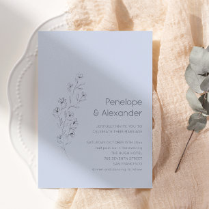 Invitación Boda Floral Minimalista Moderna en Azul Suave