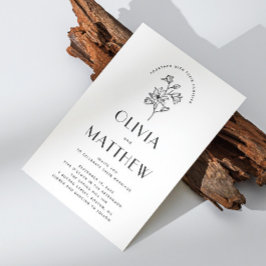 Invitación Boda floral Minimalista moderno. Código QR y foto