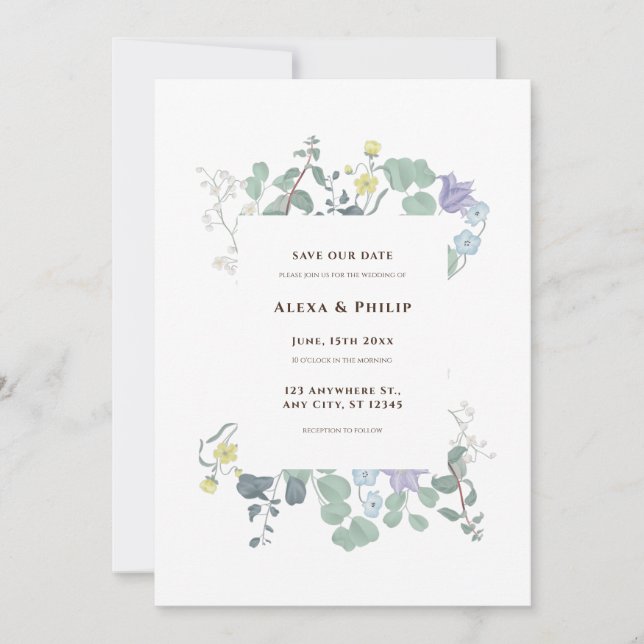Invitación Boda floral minimalista simple (Anverso)
