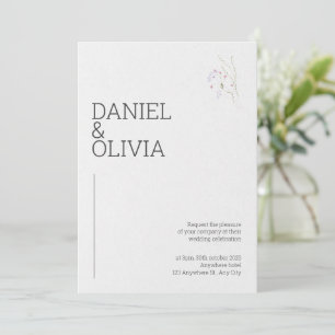 Invitación Boda floral Minimalista simple blanco y negro