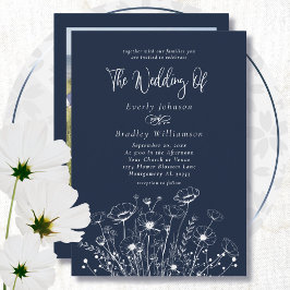 Invitación Boda floral mínimo del Boho azul marino