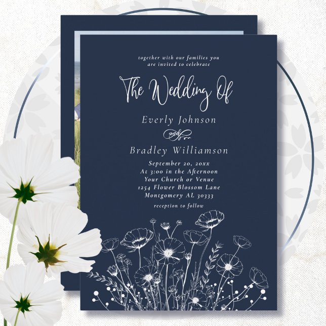 Invitación Boda floral mínimo del Boho azul marino (Subido por el creador)