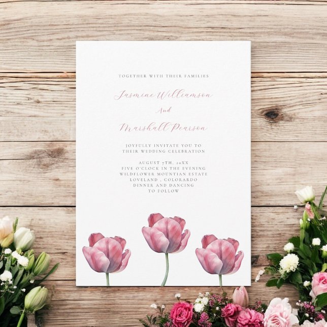 Invitación boda floral mínimo elegante (elegant dusty pink simple floral fully editable wedding invitation )