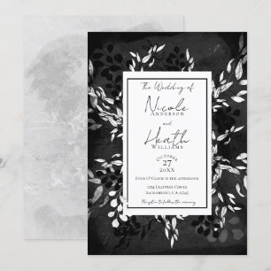 Invitación Boda floral mínimo moderno gris blanco negro
