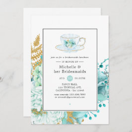 Invitación Boda Floral Mint Bridesmaids Luncheon