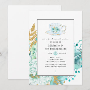 Invitación Boda Floral Mint Bridesmaids Luncheon