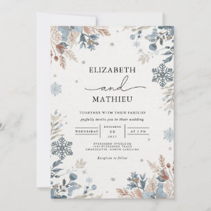 Invitación Boda Floral Misty Blue Winter