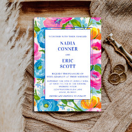 Invitación Boda floral moderna audaz brillante vibrante color