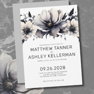 Invitación Boda Floral Moderna Boho Negra Blanca