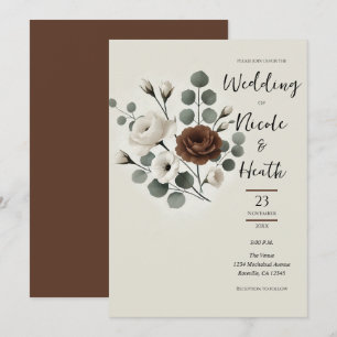 Invitación Boda floral moderna con crema de moca blanca
