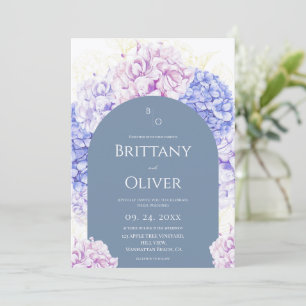 Invitación Boda floral moderna de azul polvoriento y blanco