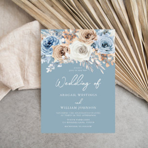 Invitación Boda floral moderna de color azul oscuro