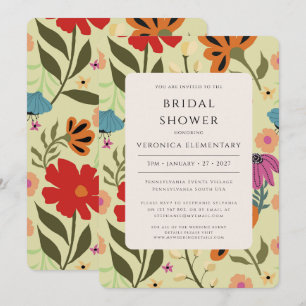 Invitación Boda floral moderna de color rojo y amarillo Salve
