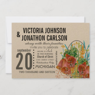 Invitación Boda floral moderna de coral y menta en tarro de M