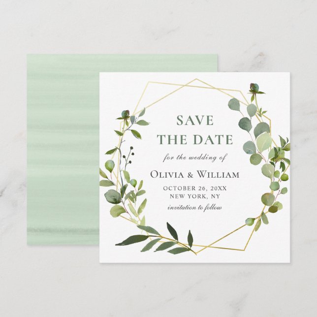 Invitación Boda floral moderna de eucalipto SAVE THE DATE (Anverso / Reverso)
