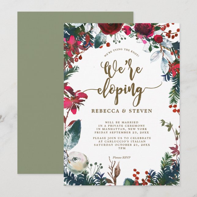 Invitación boda floral moderna de invierno de Navidad (Anverso / Reverso)