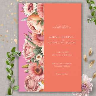 Invitación Boda floral moderna de jardín al amanecer rosa nar